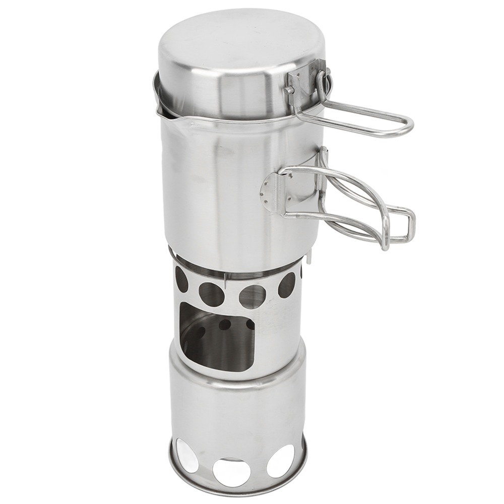 Camping Cooking Pot Set - Edelstahl Camping-Kochgeschirr-Set mit Rutschfester Halterung und