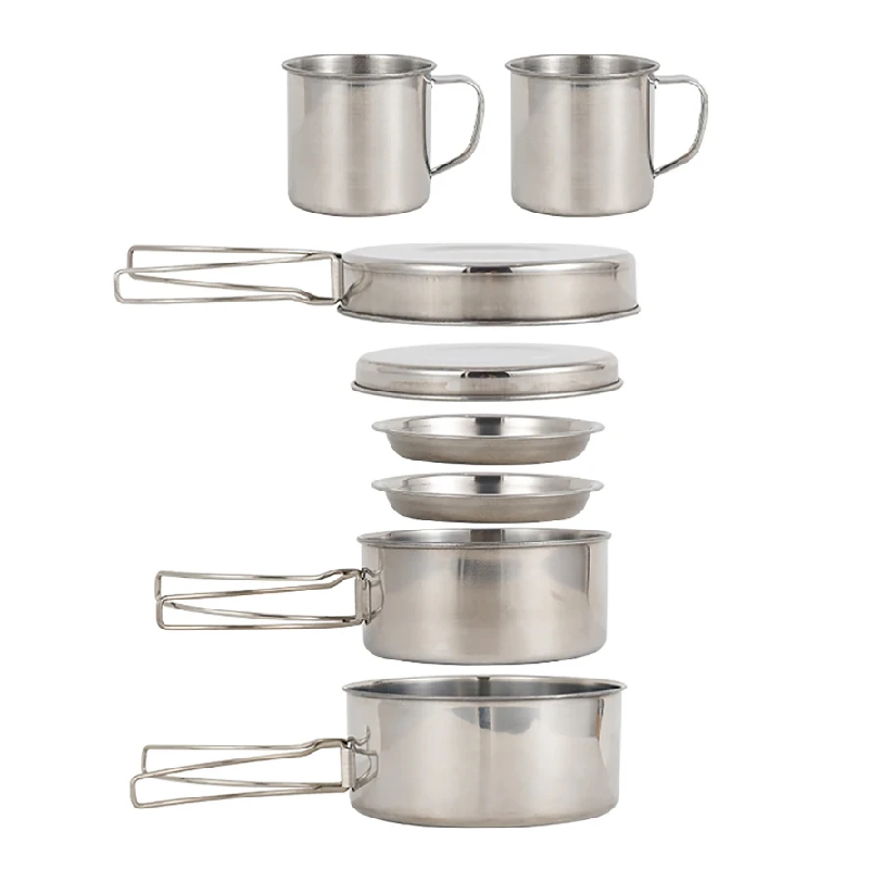Camping Cooking And Cutlery Set - 8-teiliges Camping-Kochgeschirr-Set aus Edelstahl mit Töpfen,
