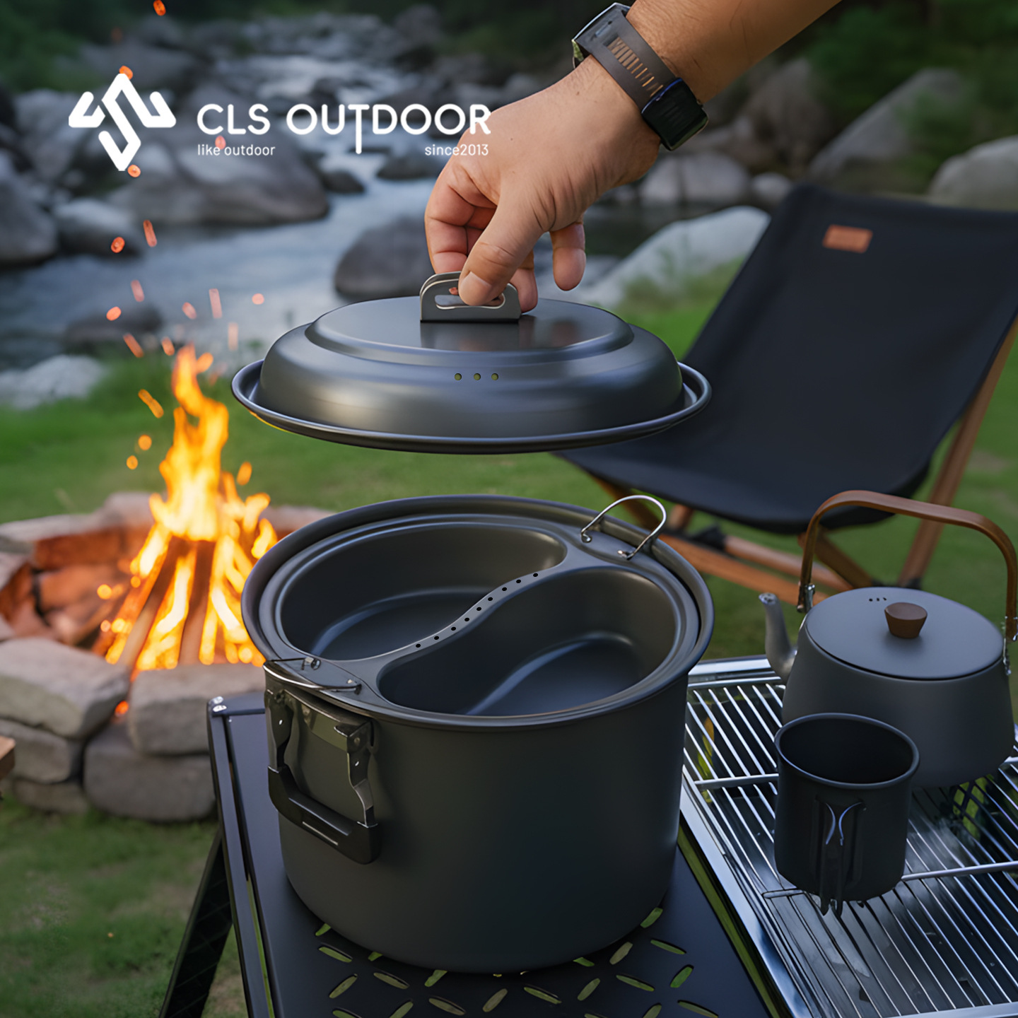 Camping Cooking Pot Set - 6,5L Großes Mandarin-Enten-Dampf- und Kochtopf-Set, tragbarer