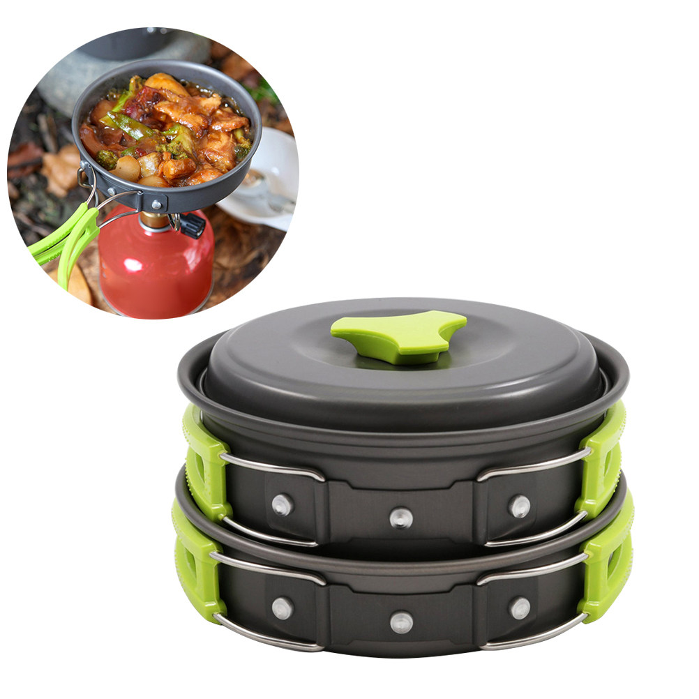 Camping Lightweight Cooking Pot - 10-teiliges Leichtgewicht-Camping-Kochgeschirr-Set für 1-2 Personen, Eloxiertes