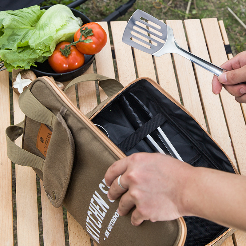 Camping Cooking Bundle - 8-teiliges Camping-Kochgeschirr-Set Tragbare Tasche Outdoor-Reise-Utensilien Aufbewahrungstasche