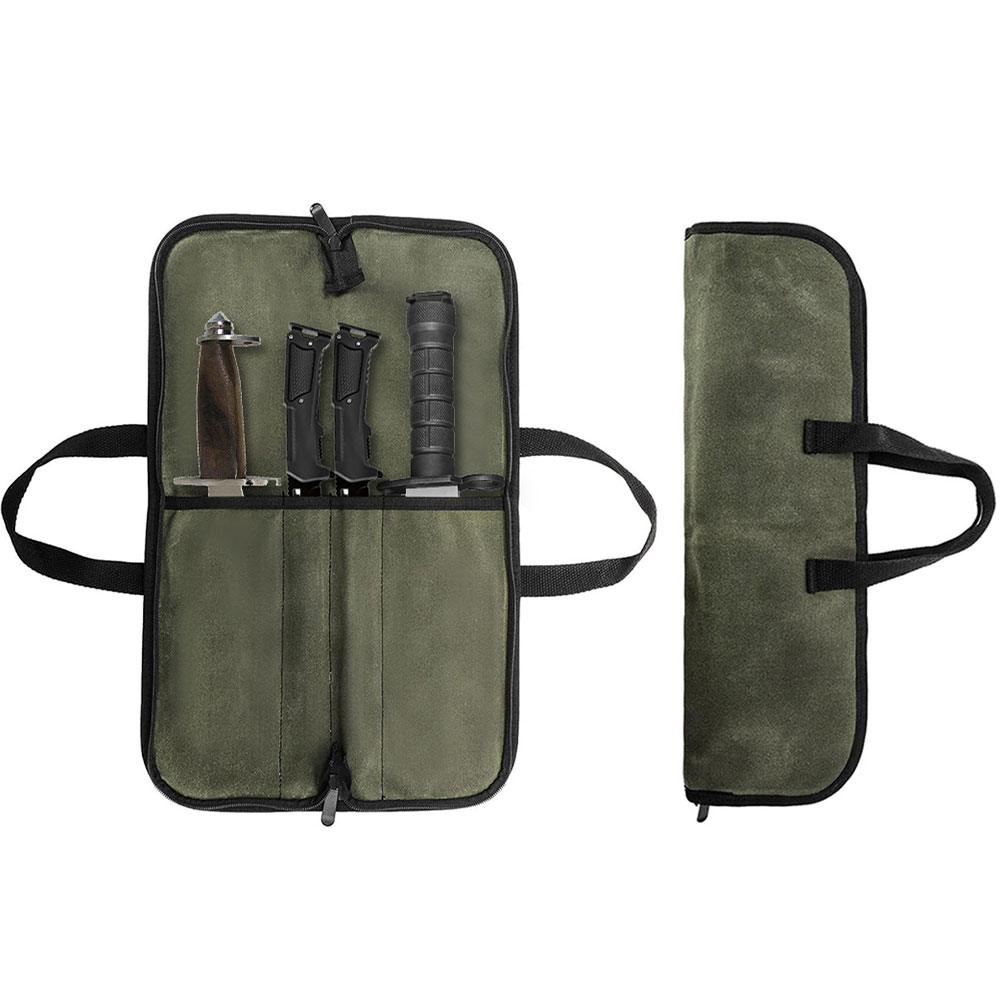 Camping Cooking Multi Tool - Gewachste Leinwand-Messerrolle mit Mehreren Fächern, Tragbare