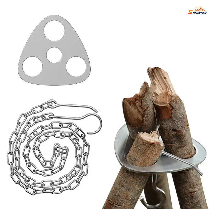 Camping Cooking Multi Tool - Tragbarer Camping-Stativ-Aufhänger aus Edelstahl, verstellbare Kette,