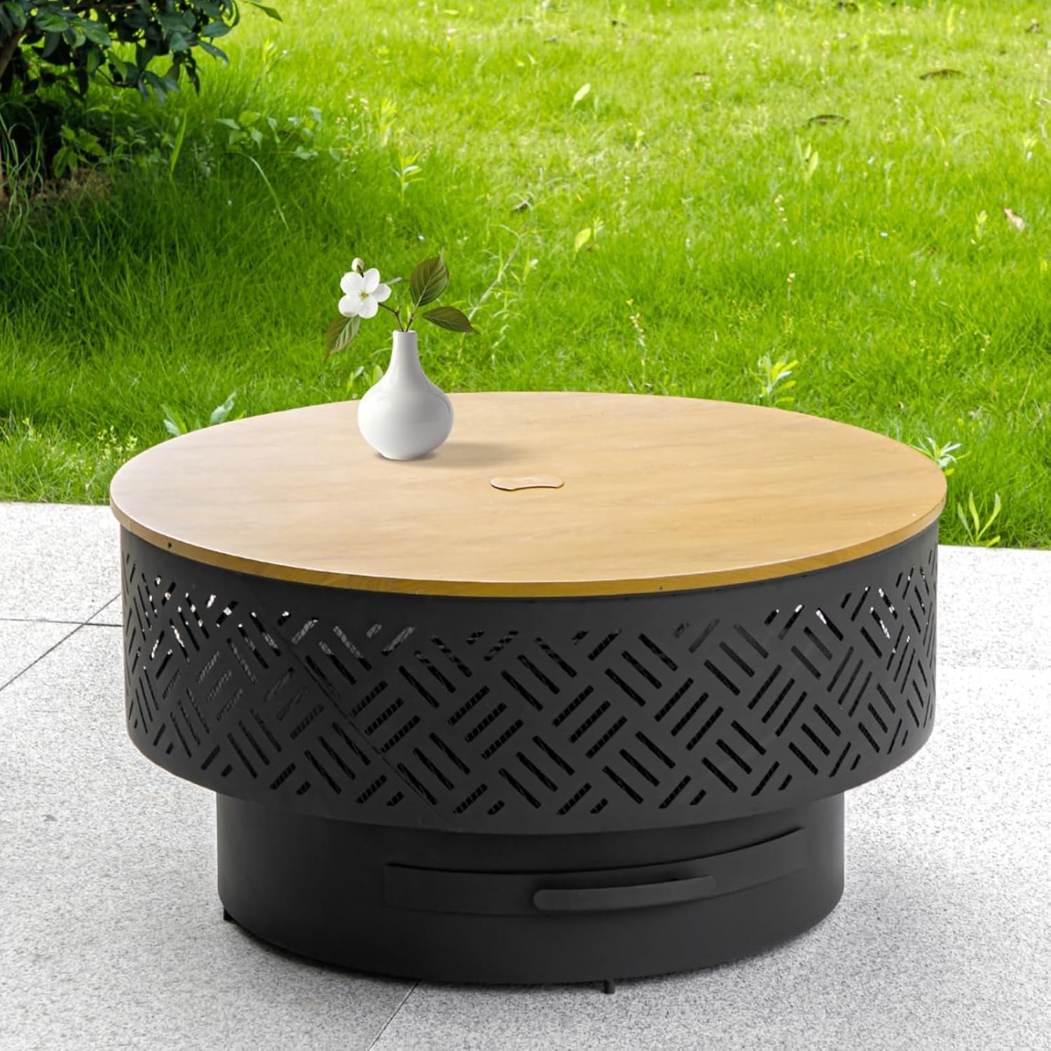 Camping Cooking Table - 32 Zoll runder Metall-Feuertisch mit Holzfeuerung,