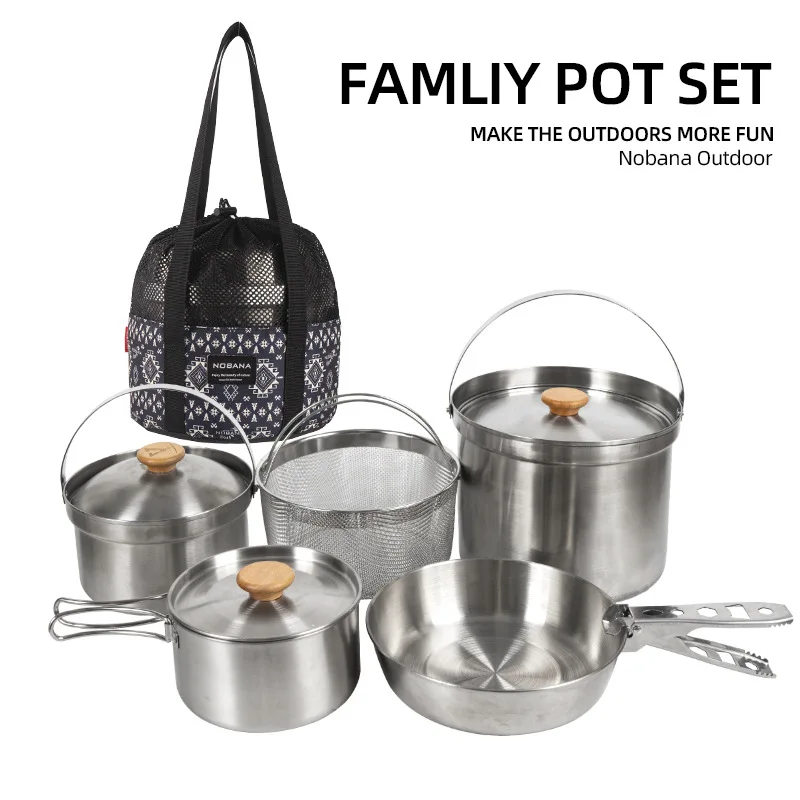 Camping Cooking Pot Set - 2026 Neues Outdoor-Edelstahl-Topfset für Camping und