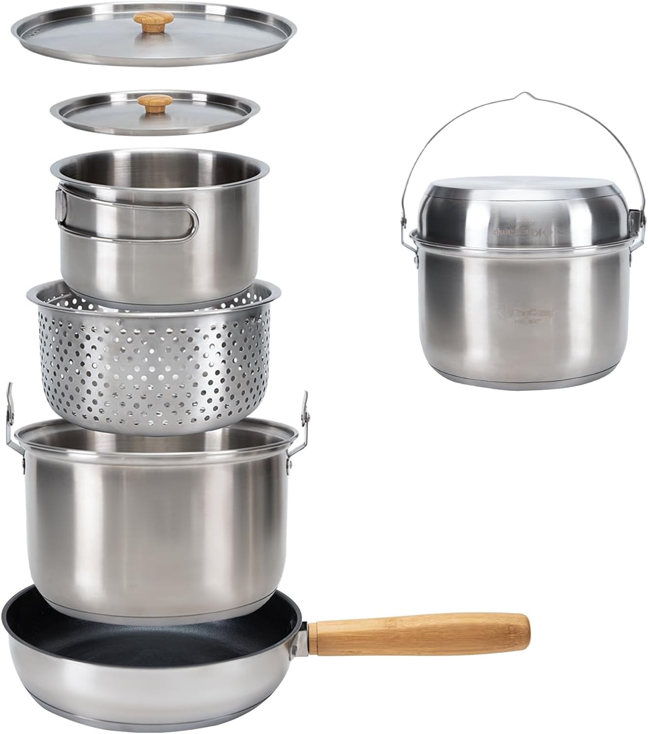 Camping Cooking Pot Set - 304 Edelstahl Camping-Kochgeschirr-Set - Töpfe, Pfanne