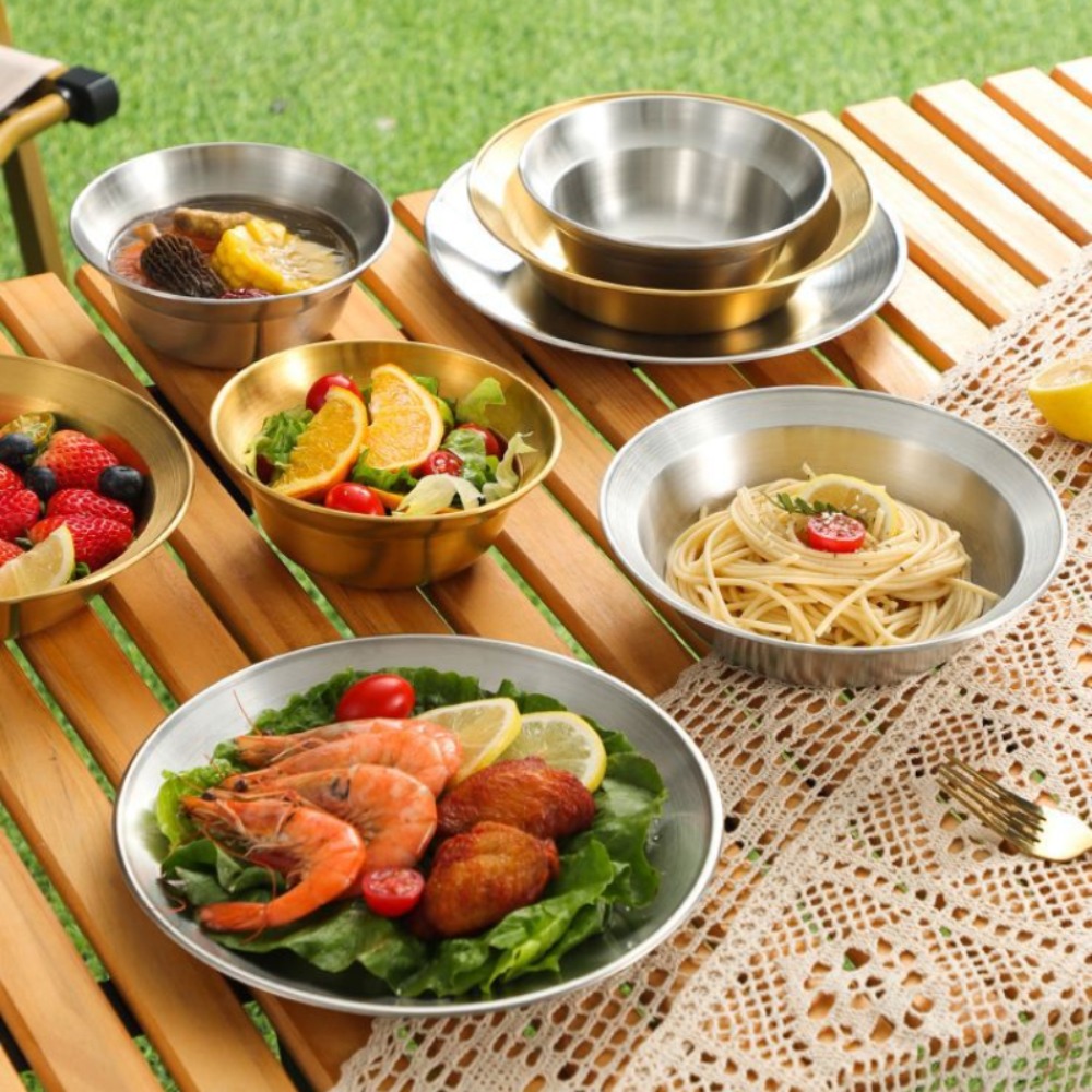 Camping Cooking Bowl - Besteckset aus Edelstahl, Teller und Schüsseln,