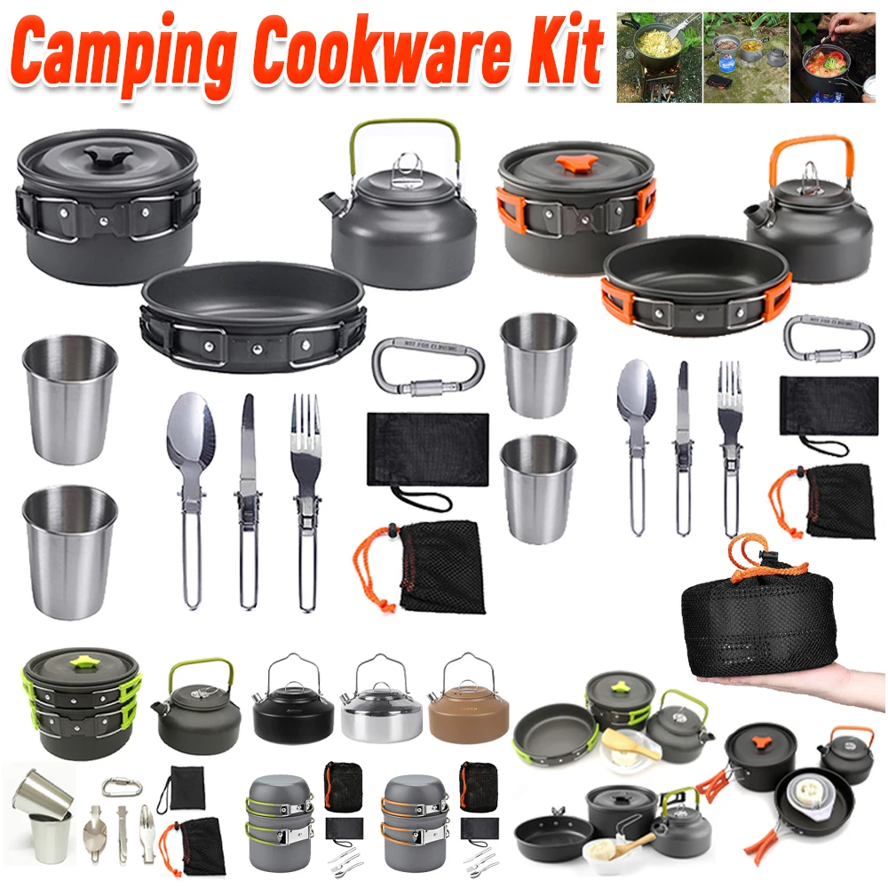Camping Cooking Bowl - Camping-Kochgeschirr-Set, Wasserkocher, Topf, Pfanne, Kochset, tragbar,