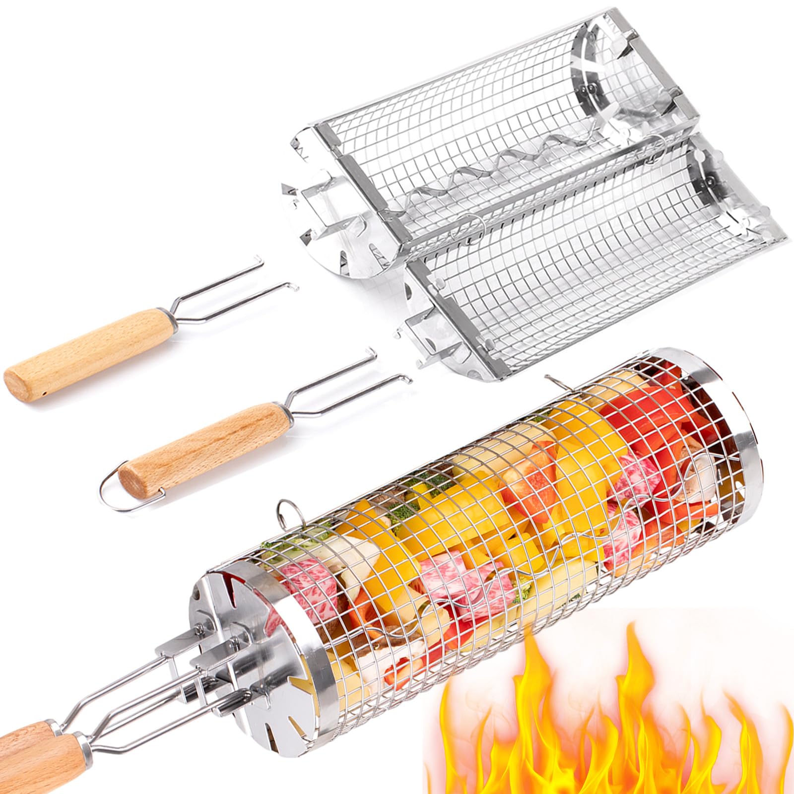 Camping Cooking Youtube - BUYYES Rolling Grill Korb BBQ Mesh
